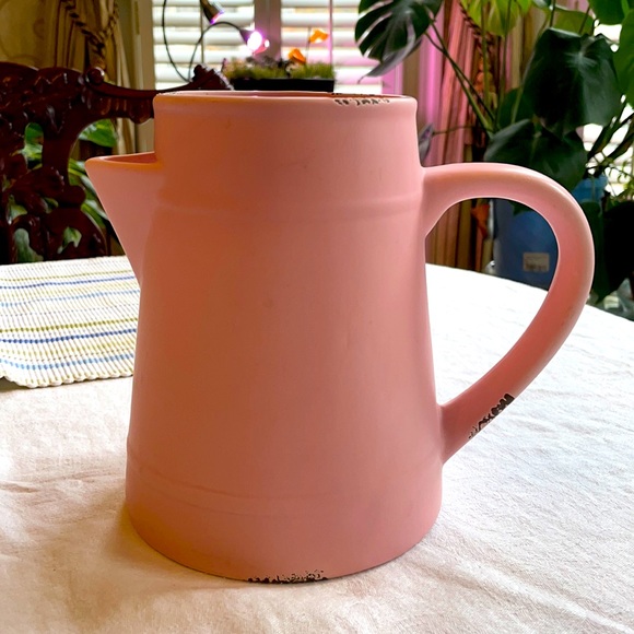 B&B farmhouse distressed pink milk jug vase